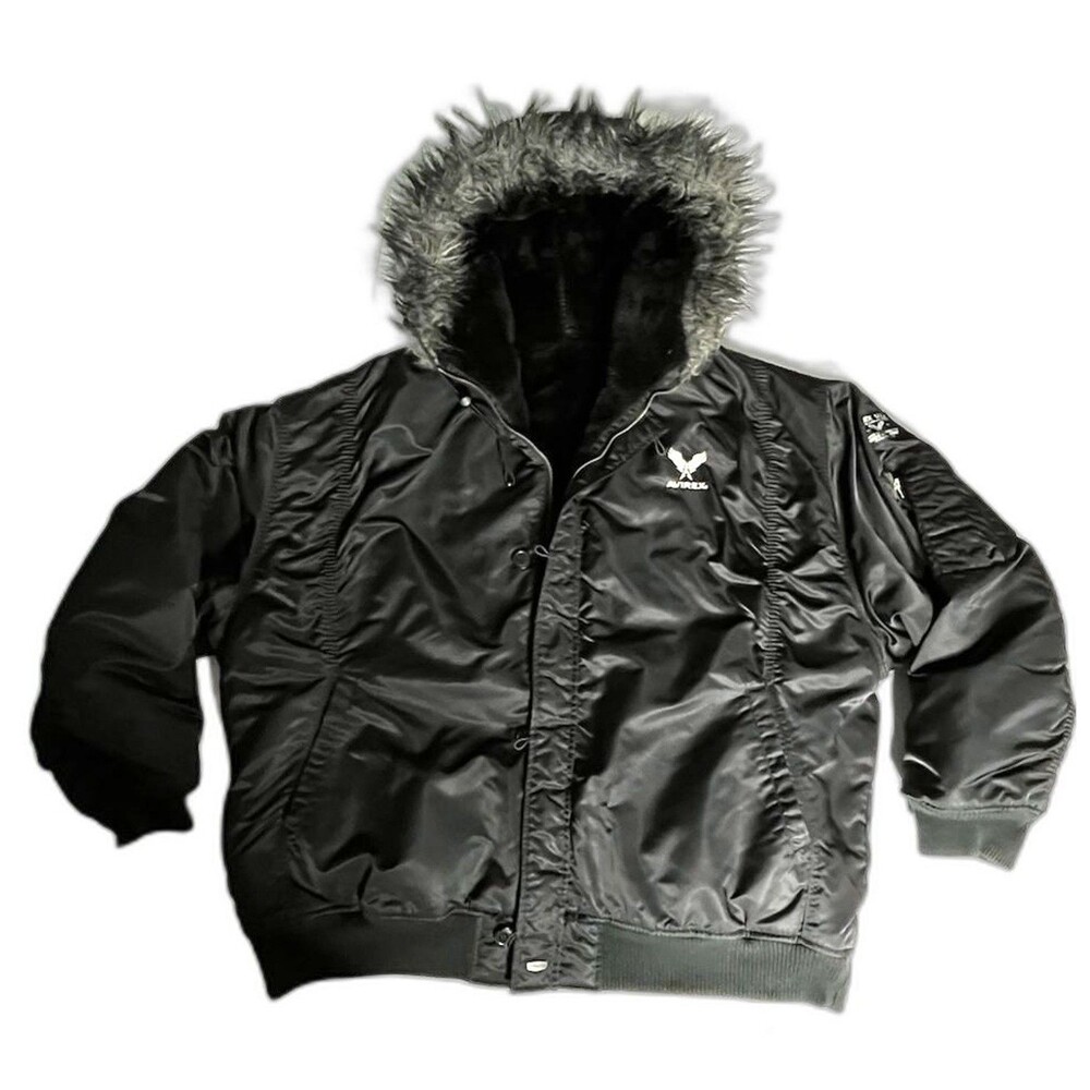 Avirex Reversible Jacket Black / Faux Fur Hooded Bomber Full Zip Streetwear 3X